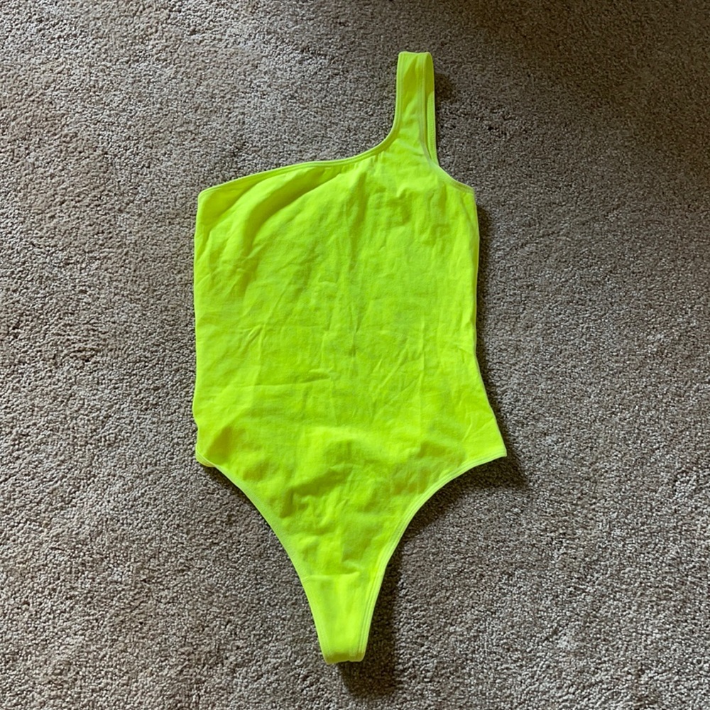 Yellow aritzia one shoulder bodysuit